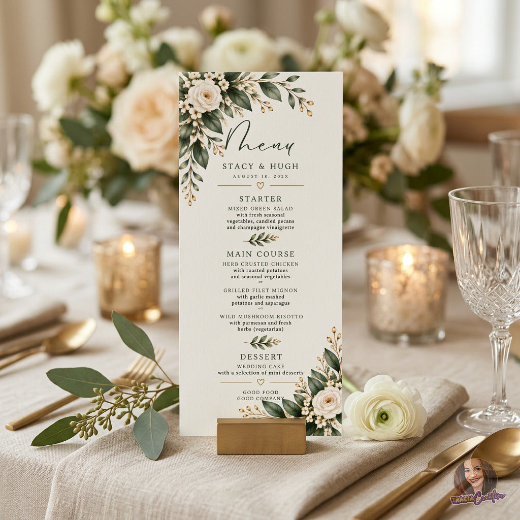Greenery Wedding Menu Template, Eucalyptus Editable Canva Dinner Menu