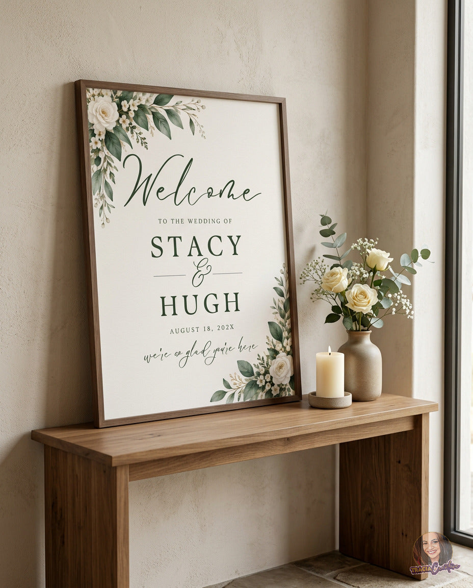 Greenery Wedding Welcome Sign Template, Eucalyptus Editable Canva Wedding Sign