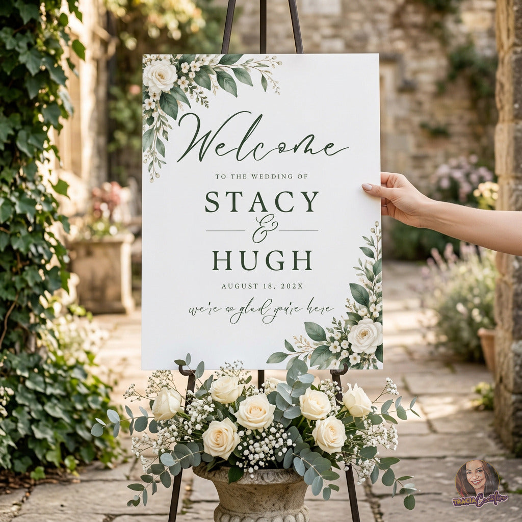 Greenery Wedding Welcome Sign Template, Eucalyptus Editable Canva Wedding Sign