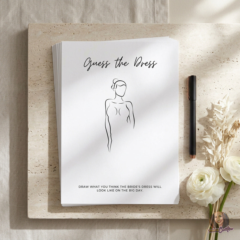 Guess the Dress Bridal Shower Game Template, Design the Wedding Dress Activity, Editable Canva Template, Printable 5x7 Game
