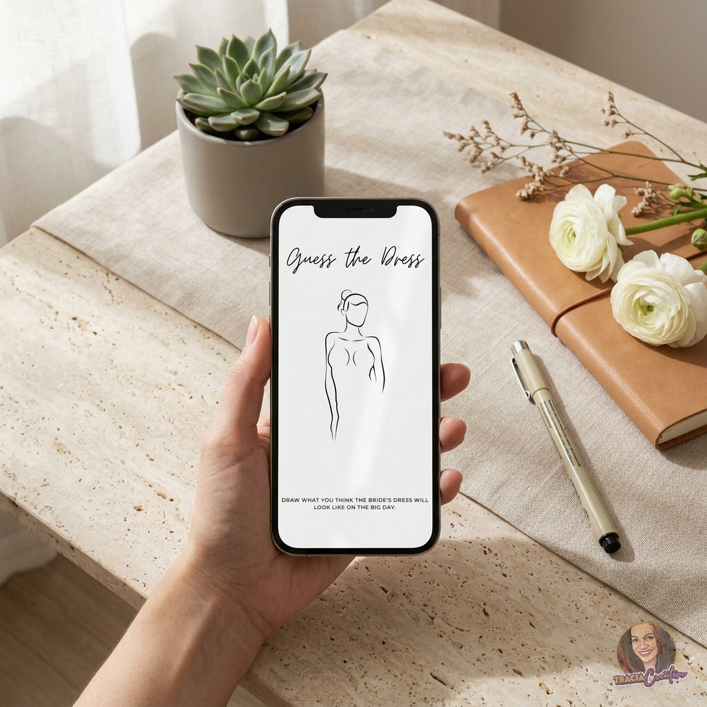 Guess the Dress Bridal Shower Game Template, Design the Wedding Dress Activity, Editable Canva Template, Printable 5x7 Game