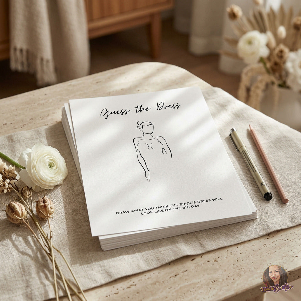 Guess the Dress Bridal Shower Game Template, Design the Wedding Dress Activity, Editable Canva Template, Printable 5x7 Game
