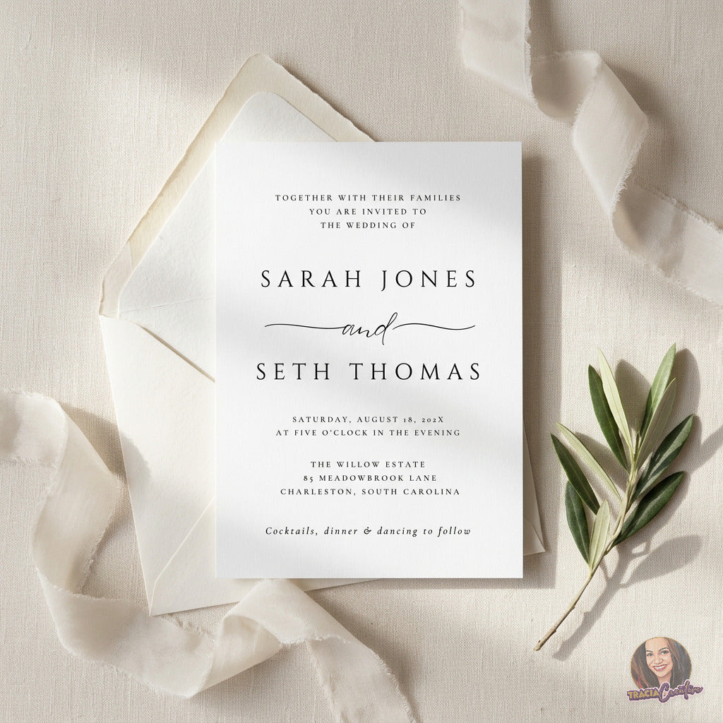 Minimalist Wedding Invitation Template, Modern Editable Canva Wedding Invite, 5x7