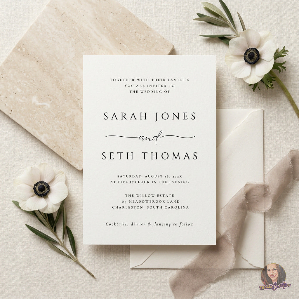 Minimalist Wedding Invitation Template, Modern Editable Canva Wedding Invite, 5x7