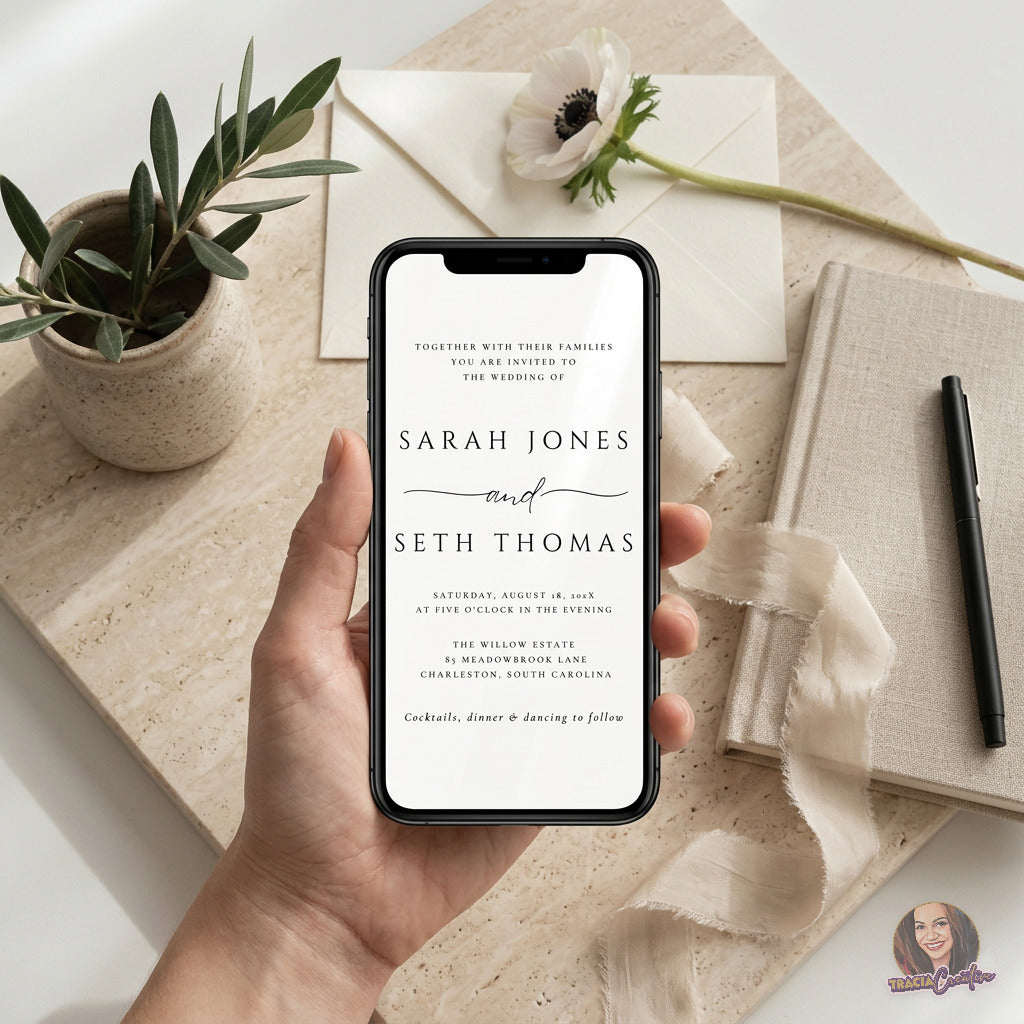 Minimalist Wedding Invitation Template, Modern Editable Canva Wedding Invite, 5x7