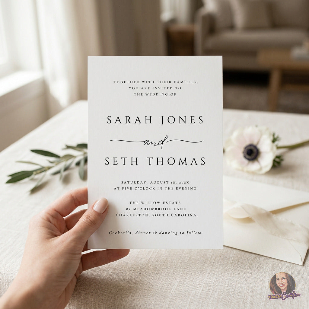 Minimalist Wedding Invitation Template, Modern Editable Canva Wedding Invite, 5x7