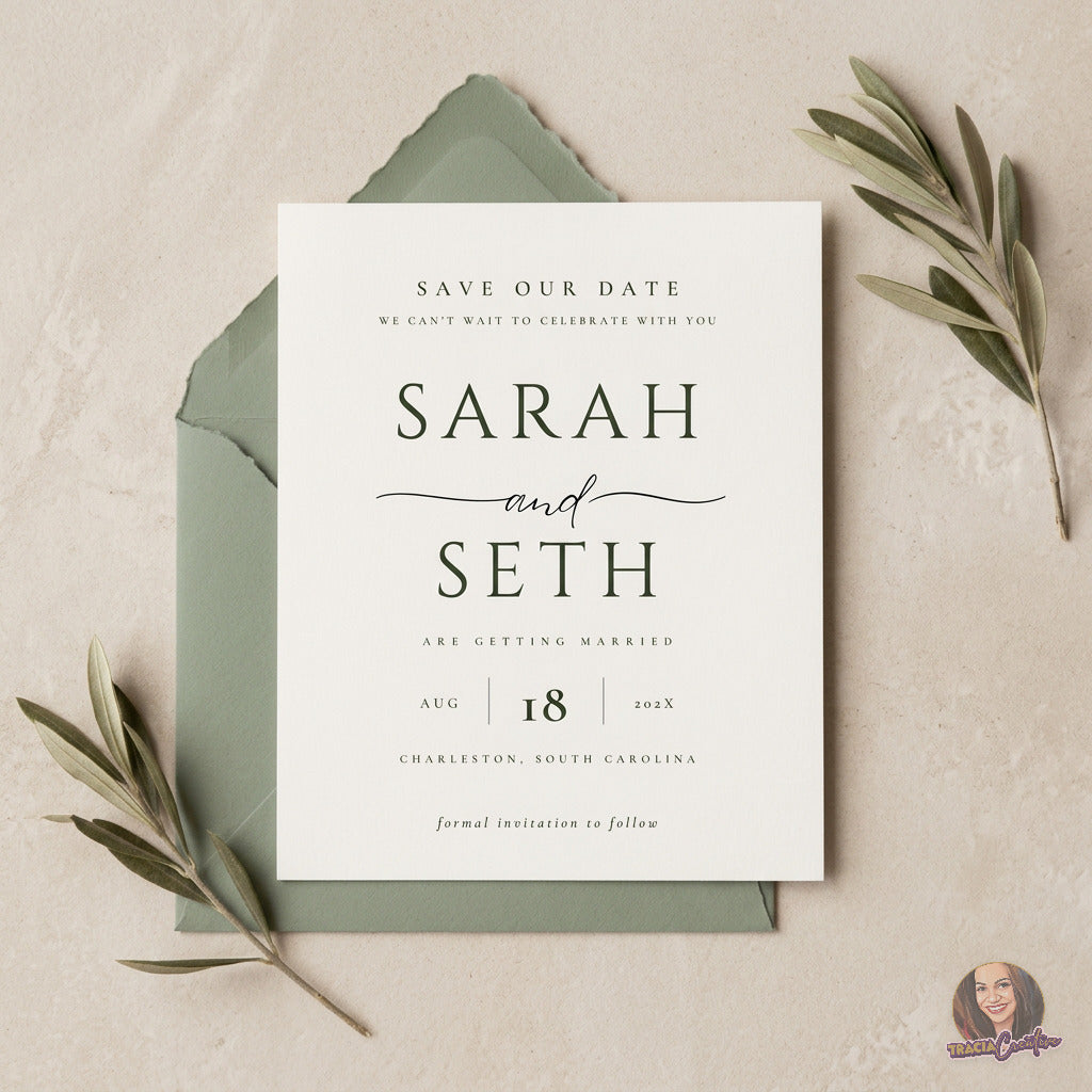 Minimalist Save the Date Template, Modern Editable Canva Wedding Announcement, 5x7