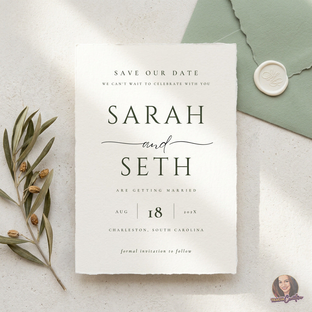 Minimalist Save the Date Template, Modern Editable Canva Wedding Announcement, 5x7