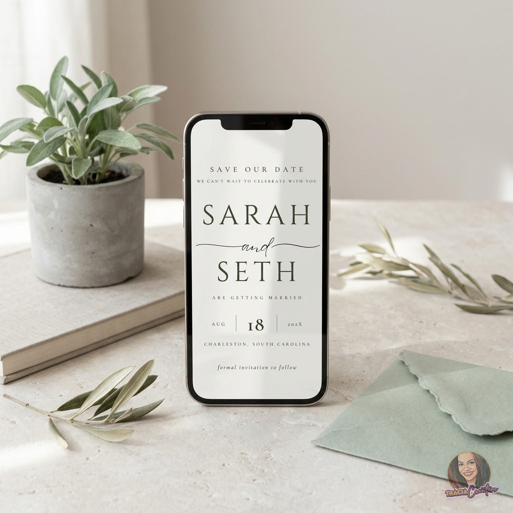 Minimalist Save the Date Template, Modern Editable Canva Wedding Announcement, 5x7