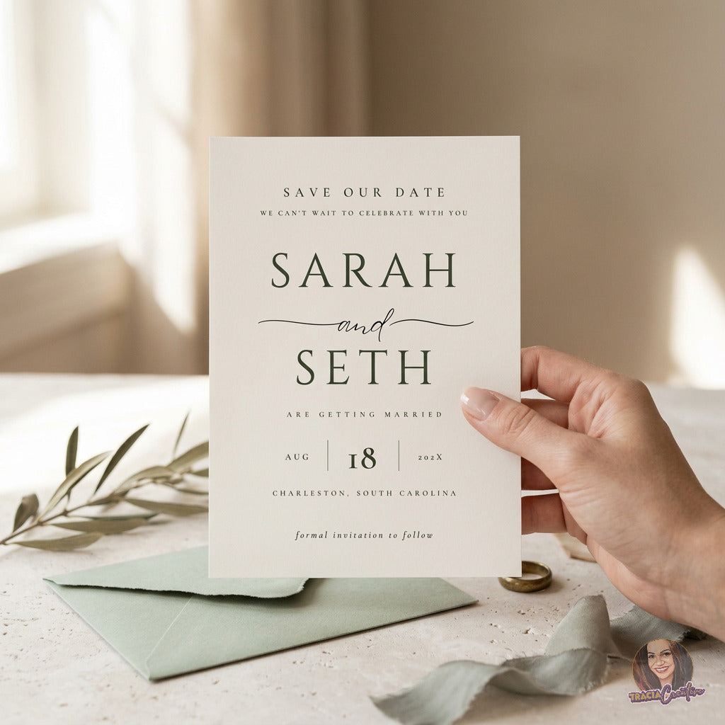 Minimalist Save the Date Template, Modern Editable Canva Wedding Announcement, 5x7