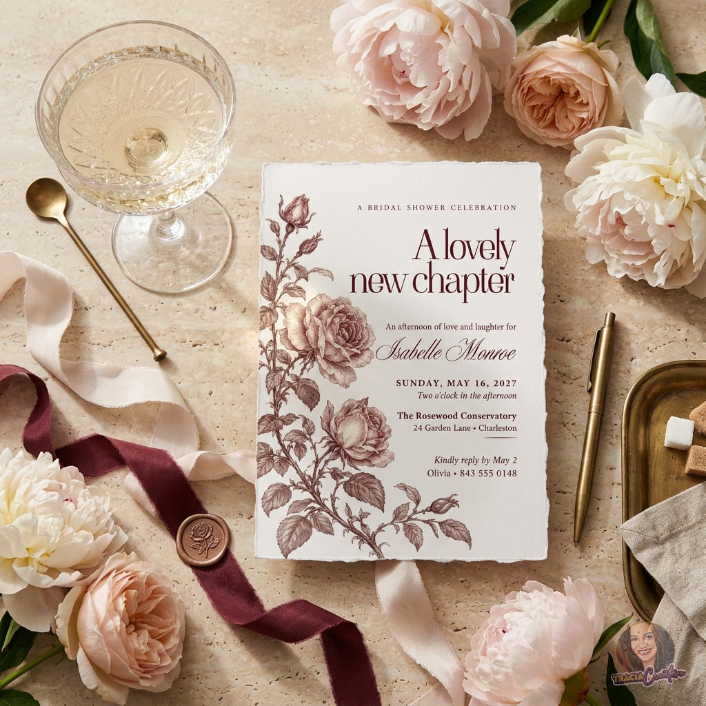 Vintage Rose Bridal Shower Invitation Template, Editable Canva Burgundy Floral Bridal Shower Invite, Elegant Romantic Wedding Shower Invitation, Printable 5x7