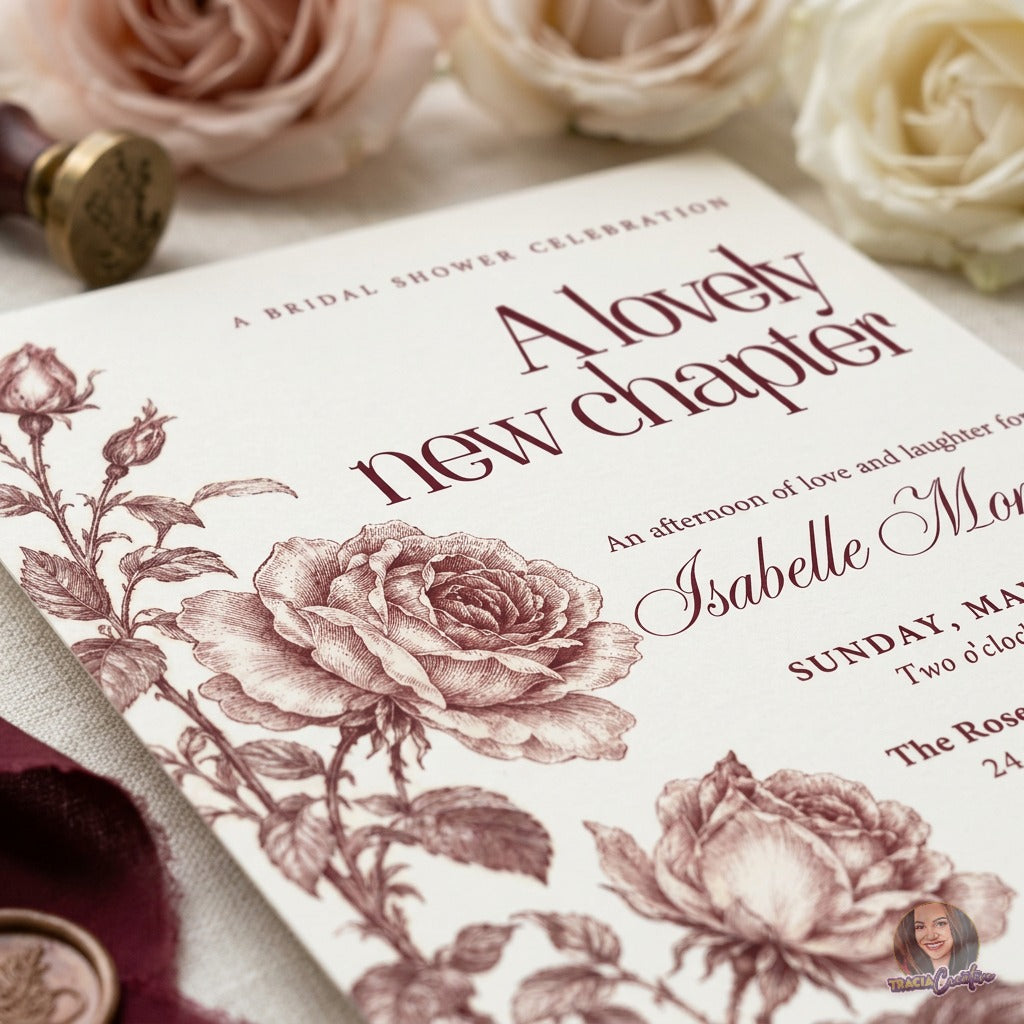 Vintage Rose Bridal Shower Invitation Template, Editable Canva Burgundy Floral Bridal Shower Invite, Elegant Romantic Wedding Shower Invitation, Printable 5x7