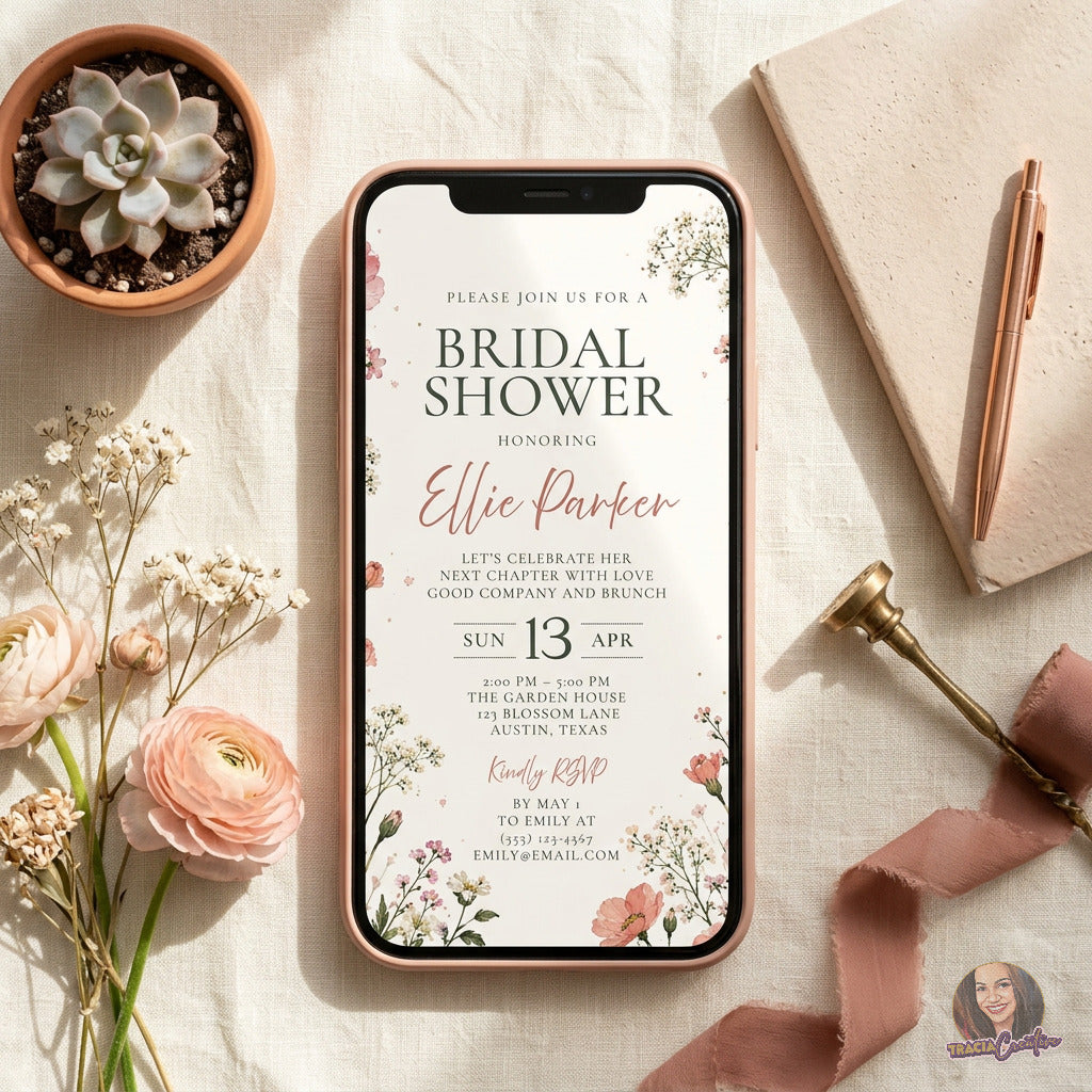 Watercolor Wildflower Bridal Shower Invitation Template, Romantic Floral Wedding Shower Invite, Editable Canva Template, Printable 5x7 Invitation