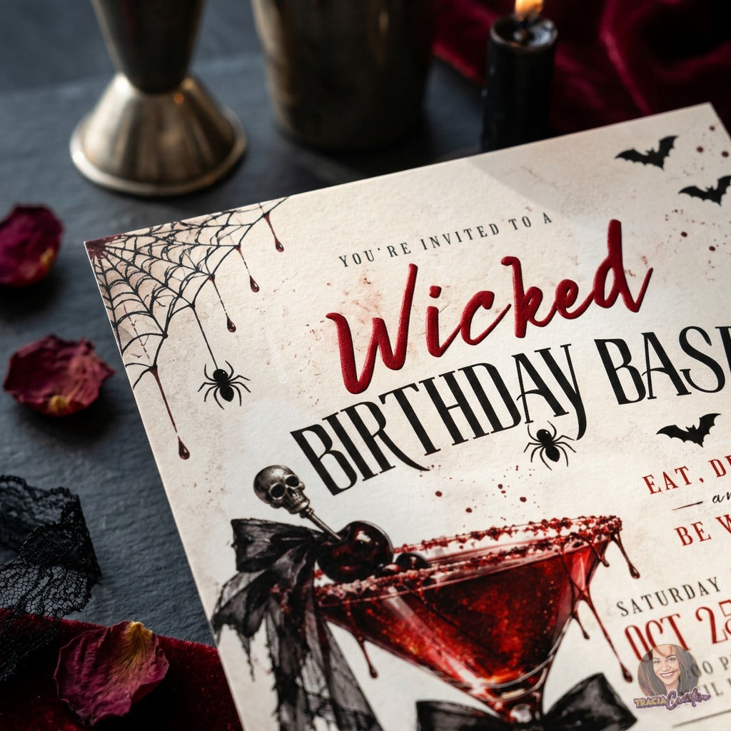 Wicked Birthday Bash Invitation Template, Gothic Halloween Cocktail Birthday Party Invite, Editable Canva Invitation, Printable 5x7